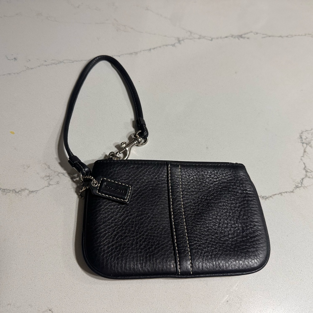 Black leather coach coin purse